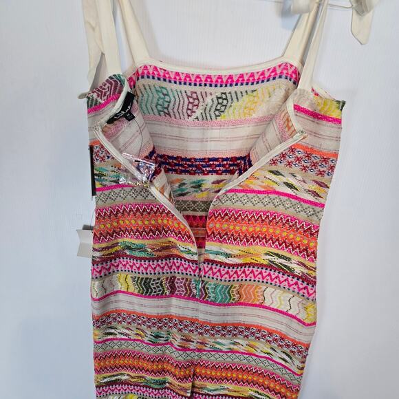 Lulus Tropical Dream Cream Multi Embroidered Beaded Tie Strap Midi Dress M NEW - Picture 6 of 13